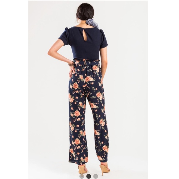 New With Tags! Navy and Floral Jumpsuit - Picture 4 of 4